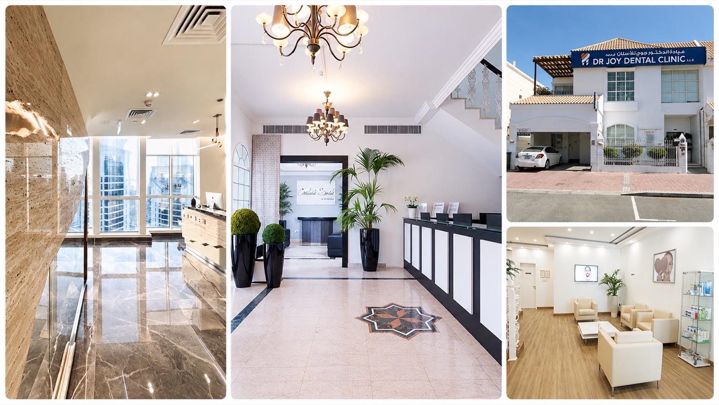 Reception areas and the street front of dental clinics in Dubai